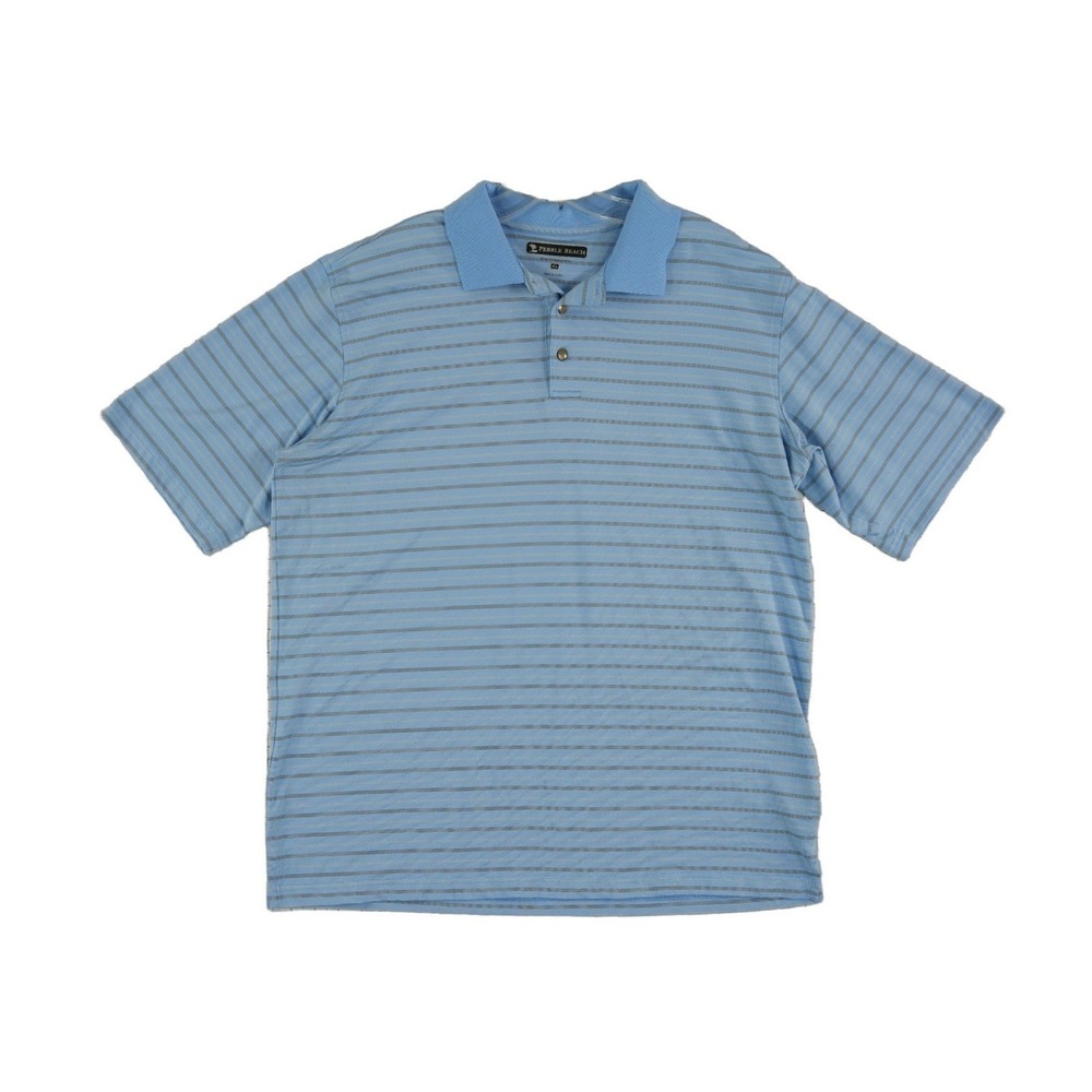 Pebble Beach Polo‎ Shirt Men's Size XL Blue Striped Performance Pima Cotton Golf